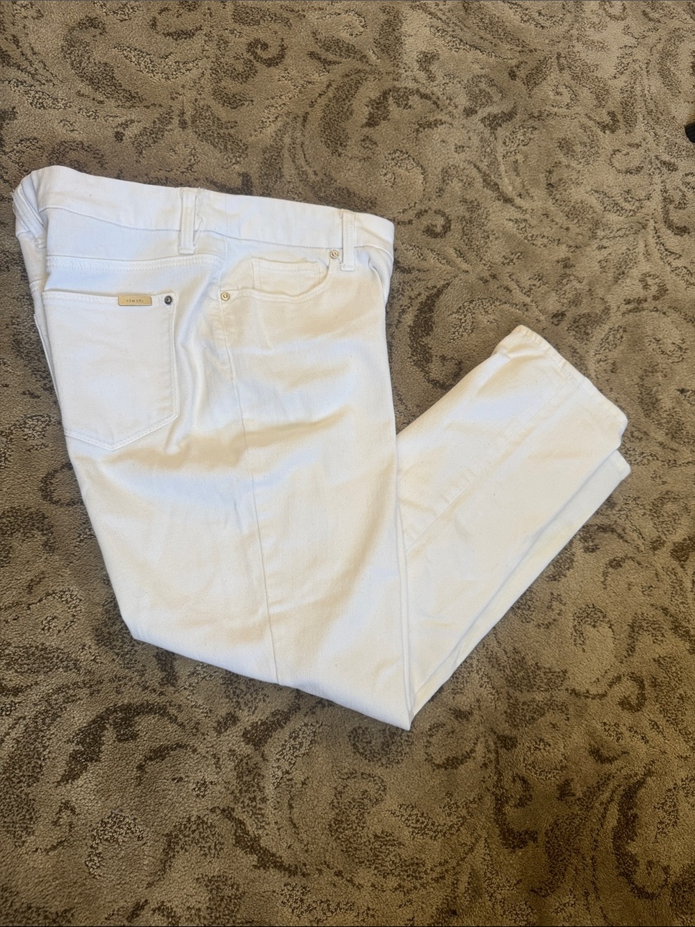 White Jeans with Small Metal Logo Accent